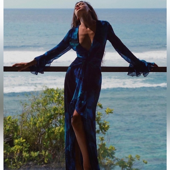 Rat & boa Fiorella dress Small blue chiffon maxi - Picture 6 of 7